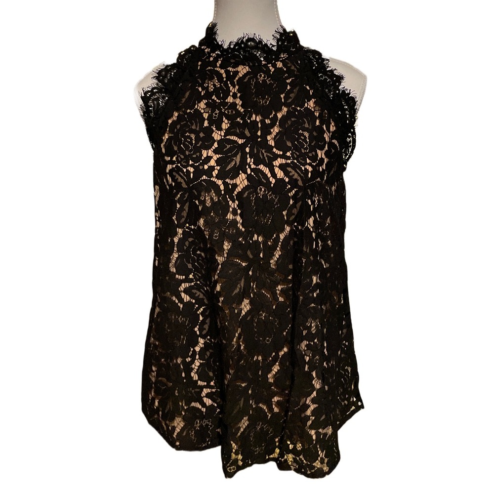 ee:some Black Lace Overlay High Neck Sleeveless Halter  (M)